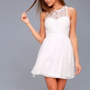 Lulu's Romantic Tale White Lace Skater Dress